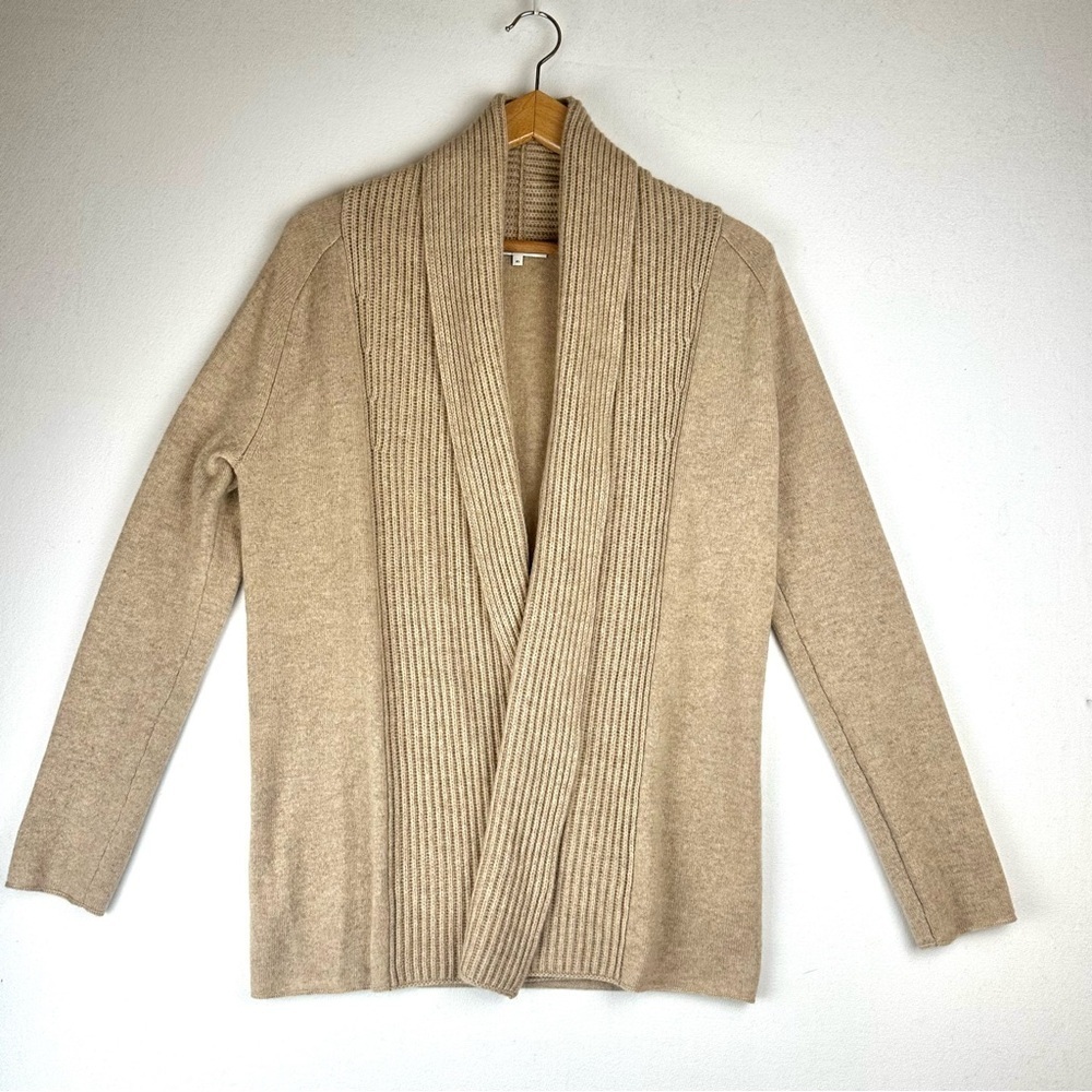 Vince Wool Cashmere Long Ribbed Open Front Cardigan Sweater Quiet Luxury